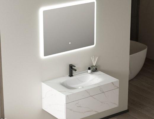 Heat-bent sintered stone basin, one piece, no visible joint
